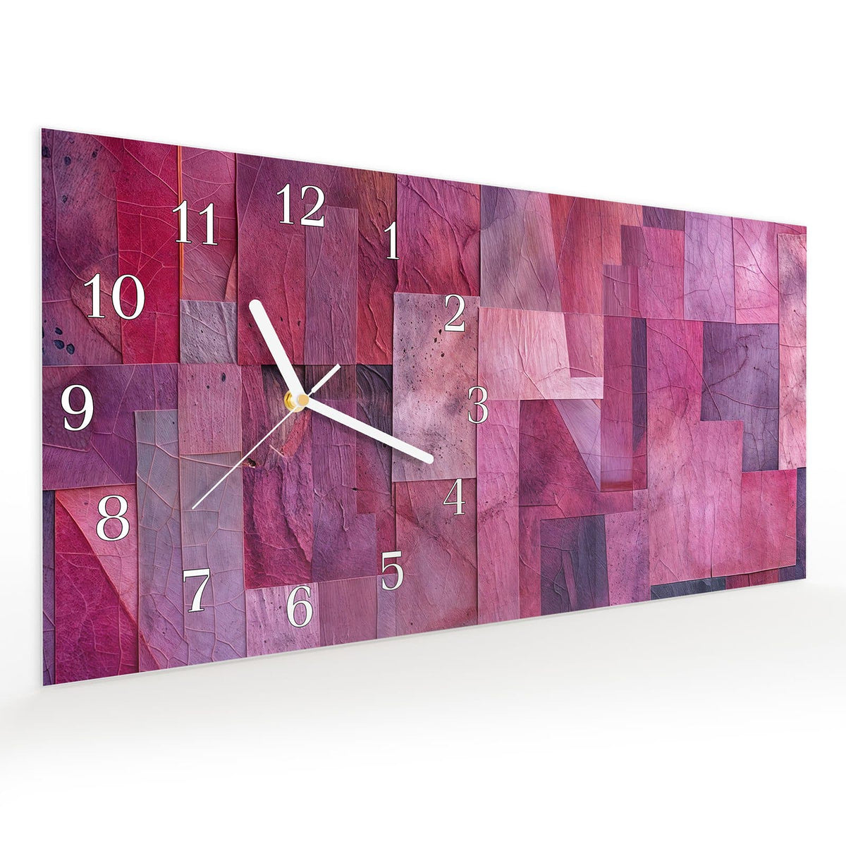 Vormontiert – mit Schwebeeffekt – Wanduhr Abstrakte Blaetter aus Glas – Querformat 60 × 30 cm