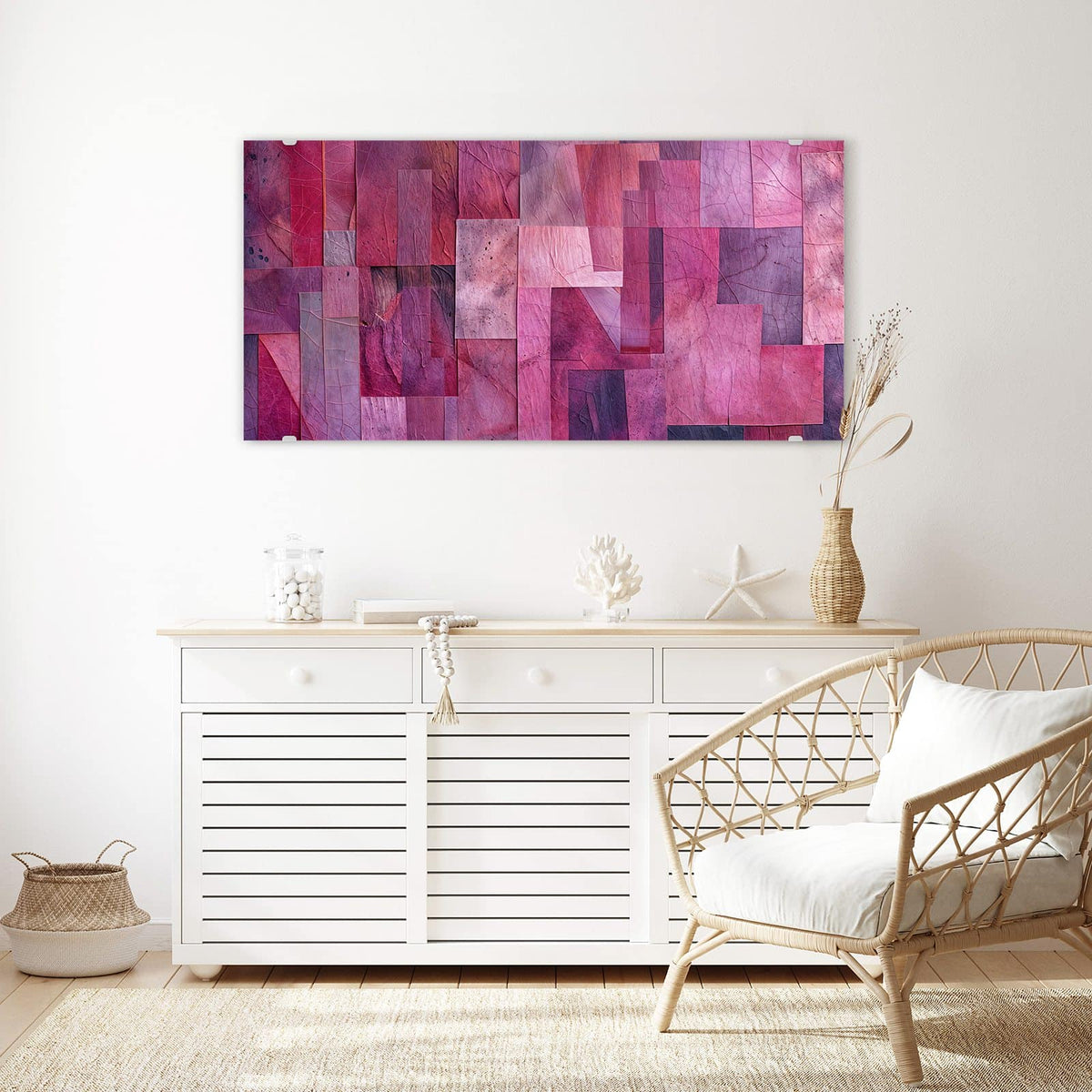 Echtglas, 4 mm – kein Acryl, keine Folie – Wandbild - Magenta Collage - Querformat