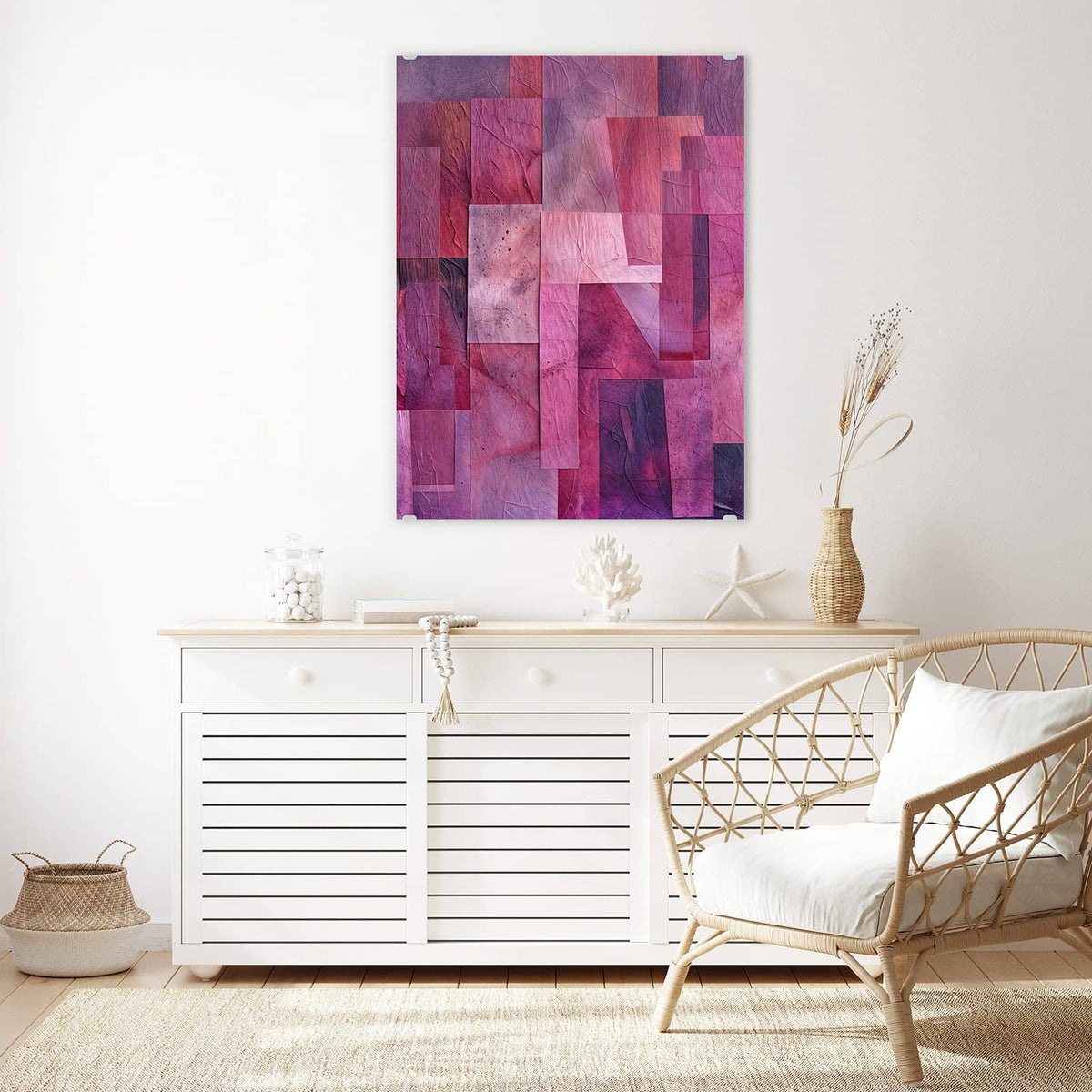Aufhängung liegt bei – Motiv später wechselbar – Wandbild - Magenta Collage - Hochformat