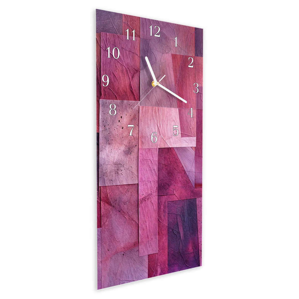 Vormontiert – mit Schwebeeffekt – Wanduhr Abstrakte Blaetter aus Glas – Hochformat 30 × 60 cm