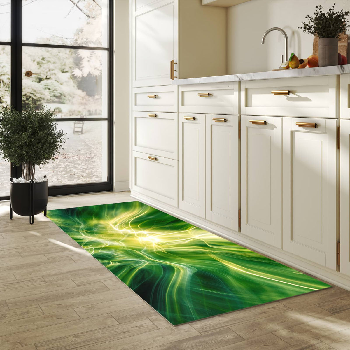 Rutschfester Küchenteppich mit Motiv Leuchtendes Glühen in heller Küche