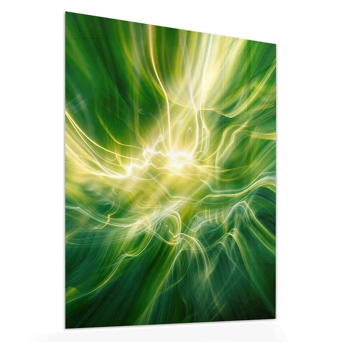 Echtglas, 4 mm – kein Acryl, keine Folie – Wandbild - Grüner Lichtwirbel - Hochformat