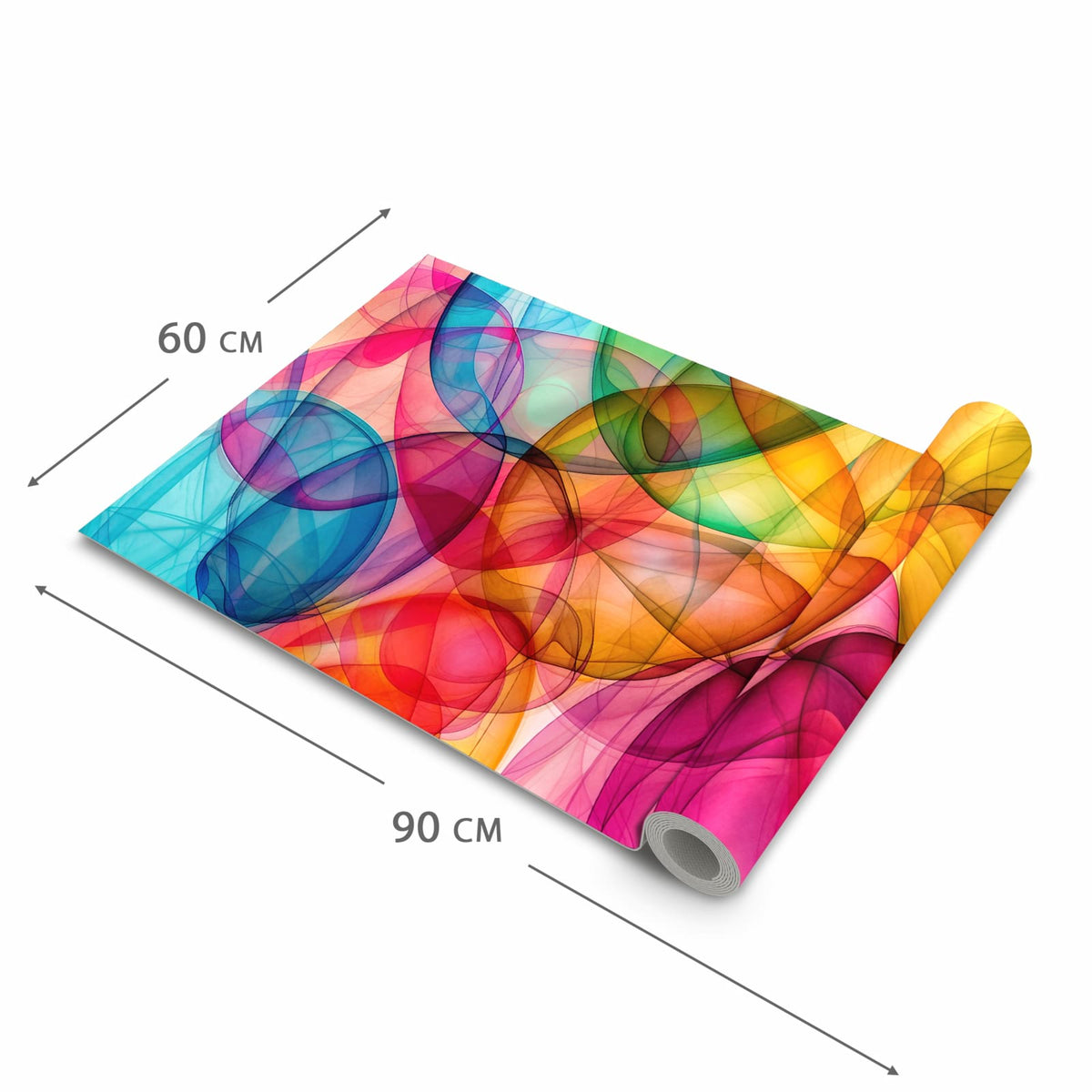Küchenläufer Durchscheinende Formen halb aufgerollt mit Maßangaben: Gesamtgröße 60 × 90 cm
