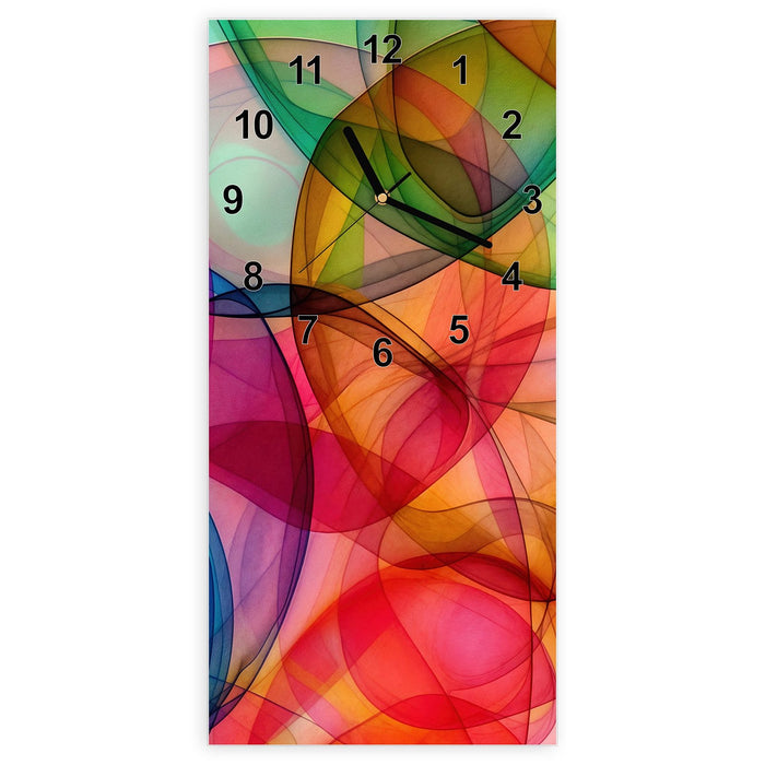 Wanduhr Farbenpracht aus Glas – Hochformat 30 × 60 cm mit Ziffernblatt Modern