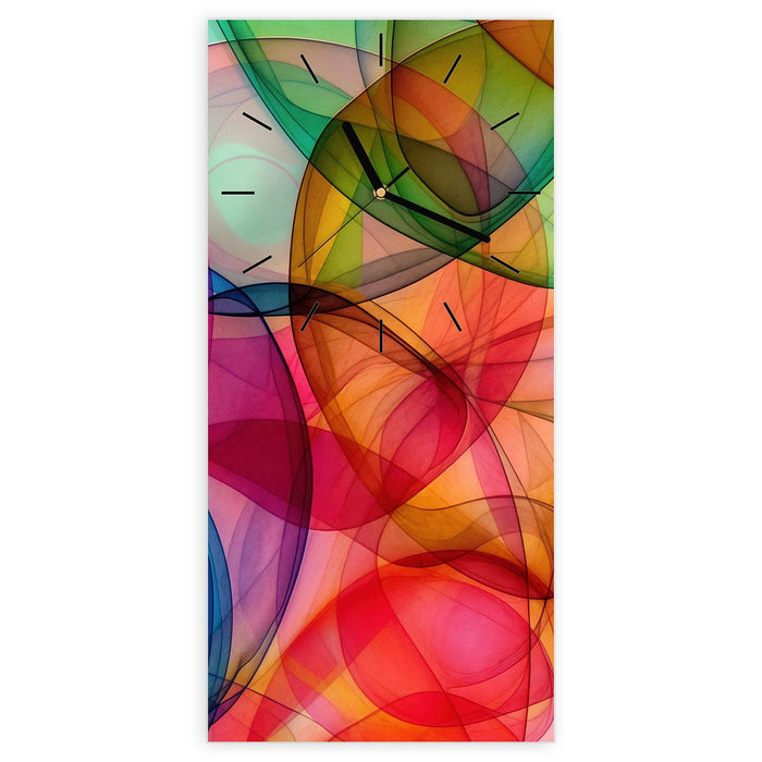 Wanduhr Farbenpracht aus Glas – Hochformat 30 × 60 cm mit Ziffernblatt Linie