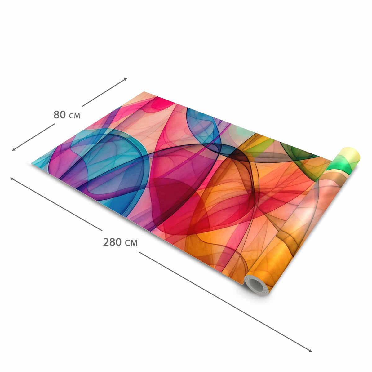 Küchenläufer Durchscheinende Formen halb aufgerollt mit Maßangaben: Gesamtgröße 80 × 280 cm