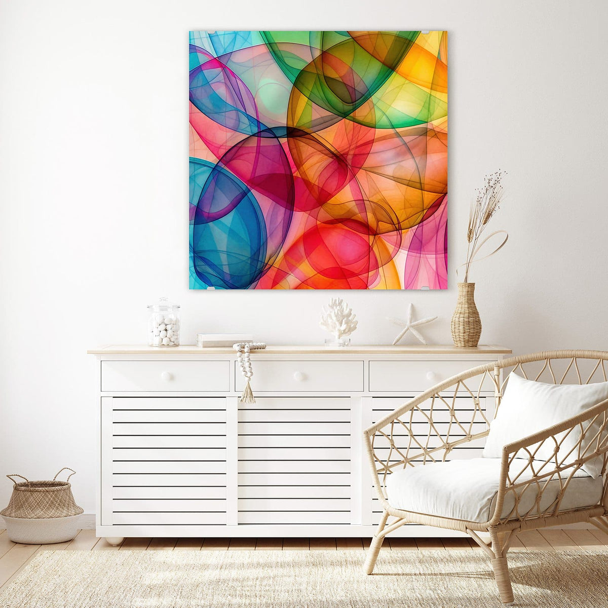 Echtglas, 4 mm – kein Acryl, keine Folie – Wandbild - Durchscheinende Formen - Quadratisch