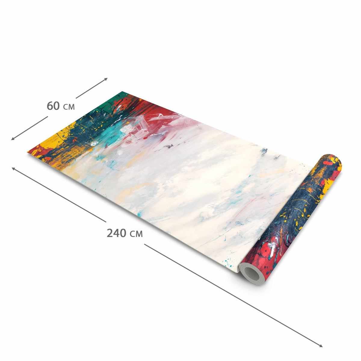 Küchenläufer Weißes Band in Blau halb aufgerollt mit Maßangaben: Gesamtgröße 60 × 240 cm