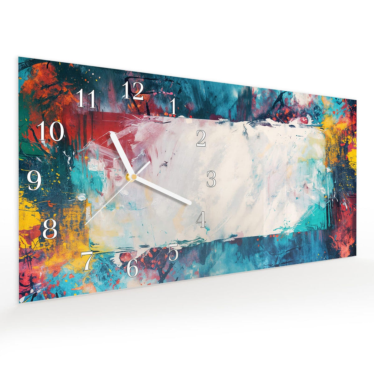Vormontiert – mit Schwebeeffekt – Wanduhr Abstrakte Kunst Form aus Glas – Querformat 60 × 30 cm
