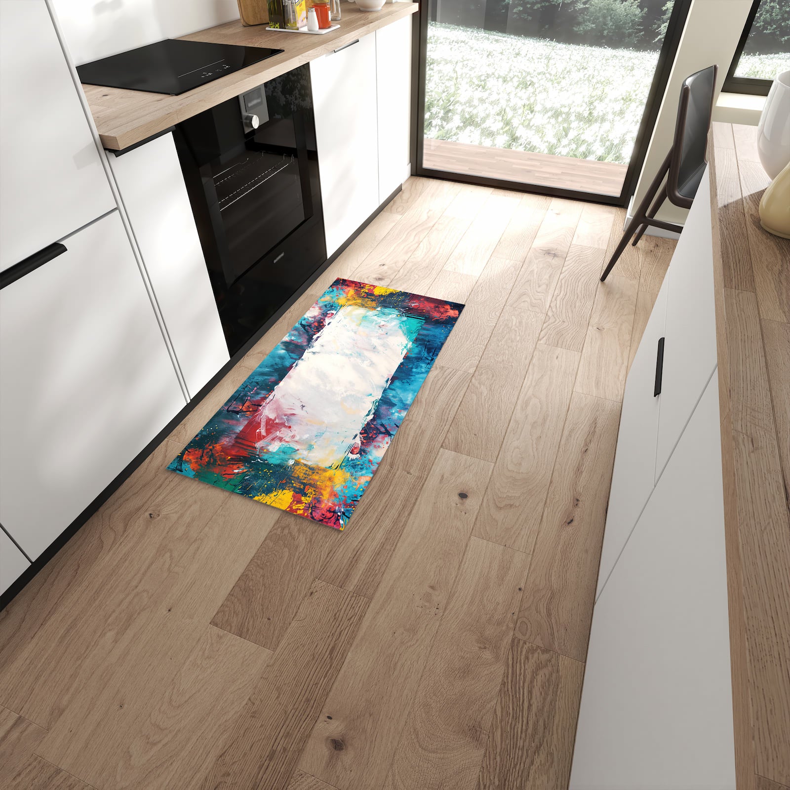 Waschbarer Küchenläufer mit Motiv Abstrakte Kunst Form in moderner Küche #grösse_60 x 120 cm