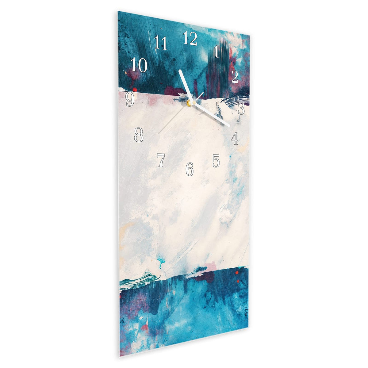 Vormontiert – mit Schwebeeffekt – Wanduhr Abstrakte Kunst Form aus Glas – Hochformat 30 × 60 cm