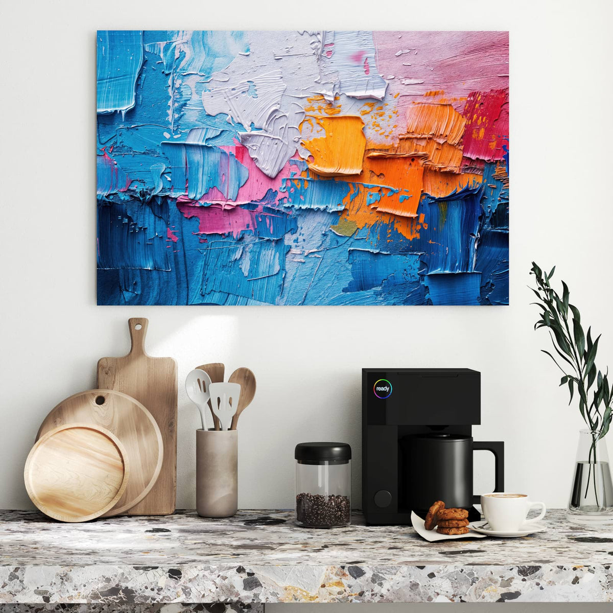 Metall Magnettafel - Dicke Farbschichten – Pastose Farbschichten in Blau und Orange