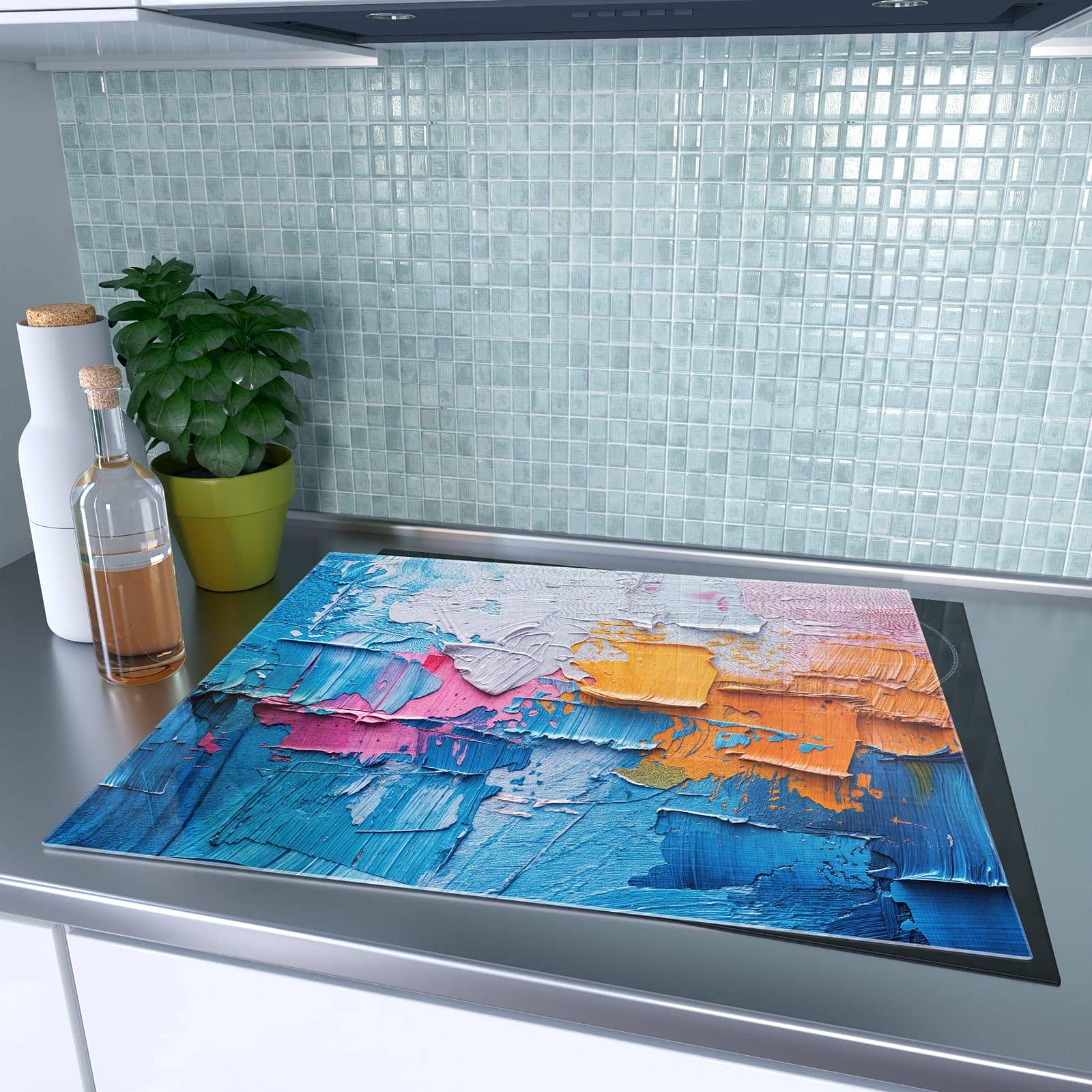 1-teilige Herdabdeckung für Induktionsfeld mit Farbstruktur Artwork-Motiv auf dem Ceranfeld