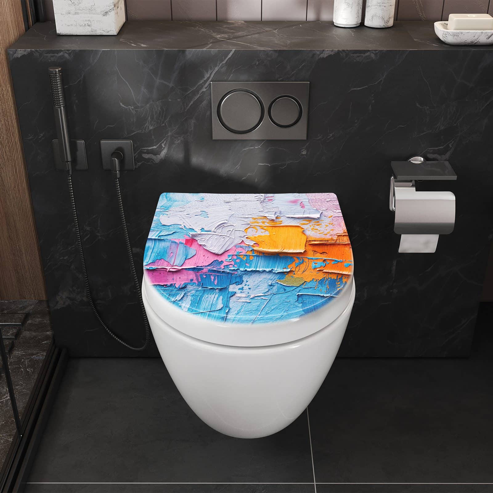 WC-Sitz mit Absenkautomatik Farbstruktur Artwork