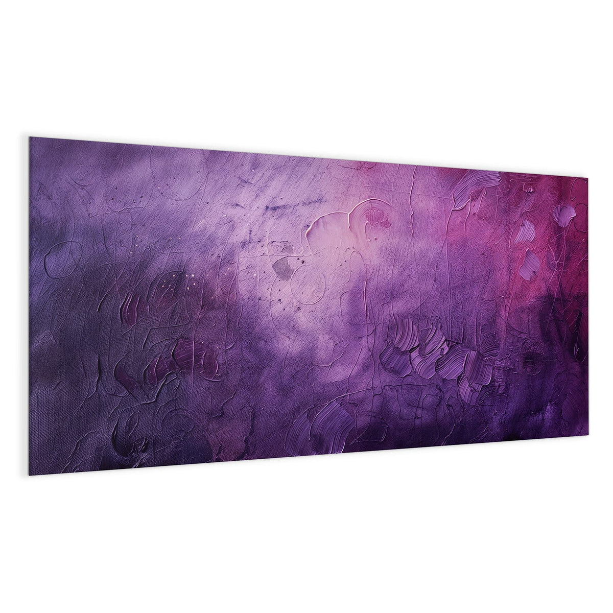 Verwaschene violette Farbfläche mit Magenta oben rechts und eingeritzten Spachtelspuren.
