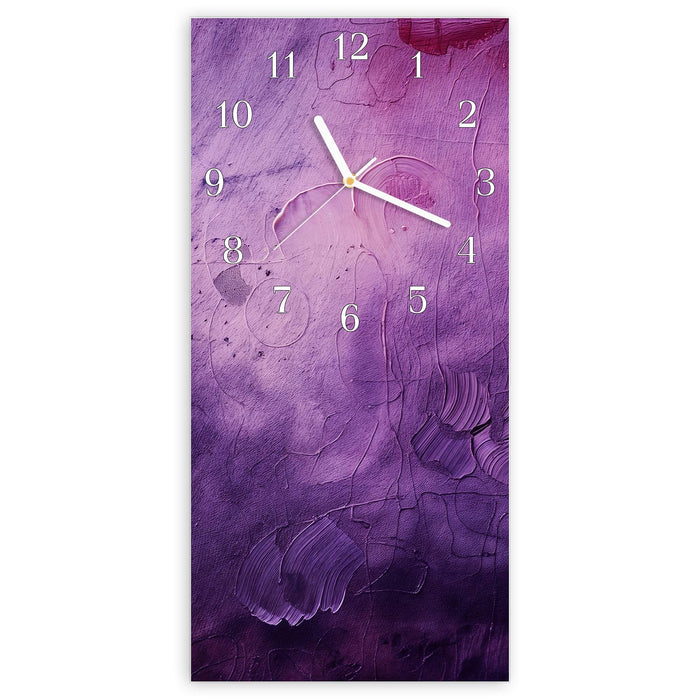 Wanduhr Textur Mischung Lila aus Glas – Hochformat 30 × 60 cm mit Ziffernblatt Klassisch