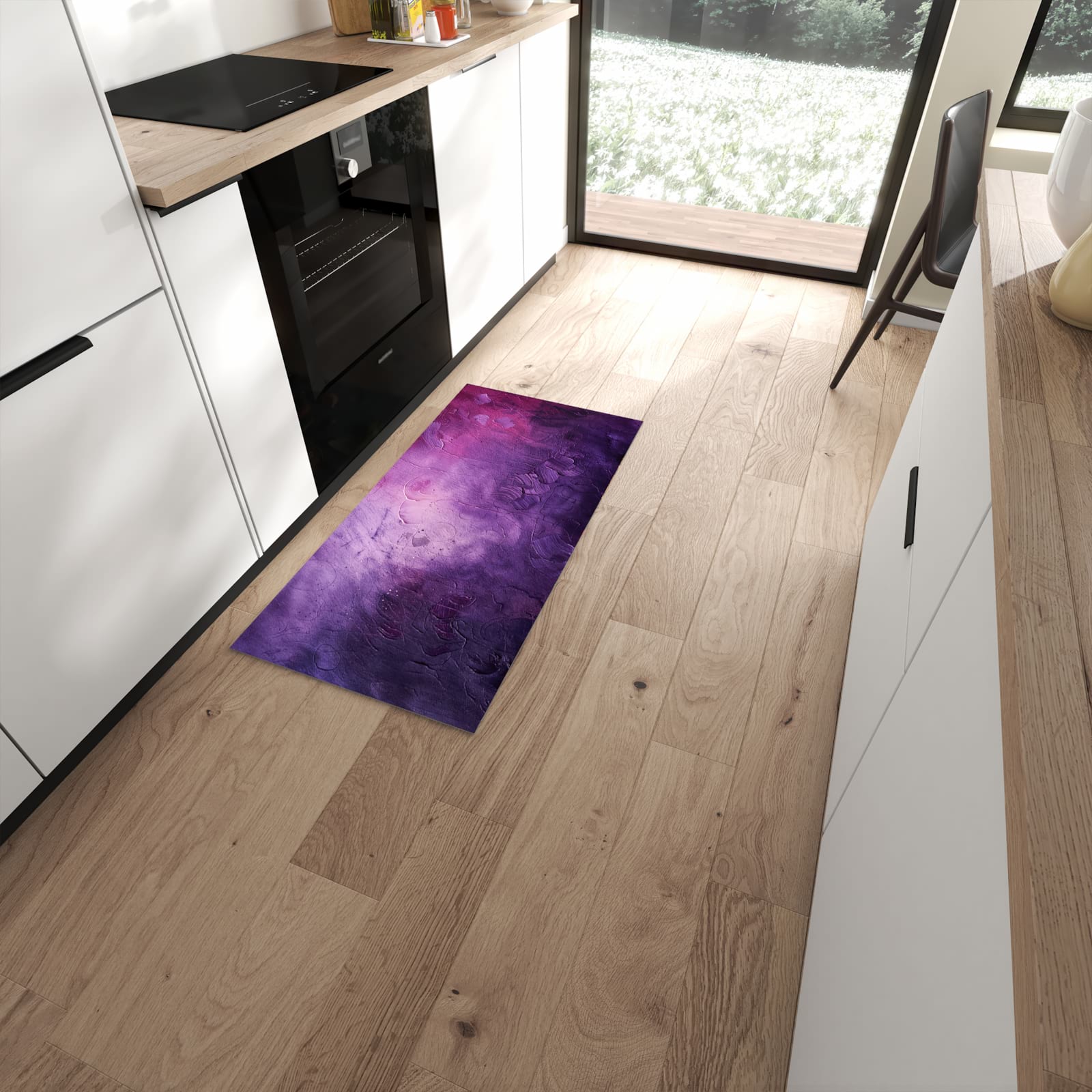 Rutschfester Küchenläufer mit Motiv Textur Mischung Lila in moderner Küche #grösse_60 x 120 cm