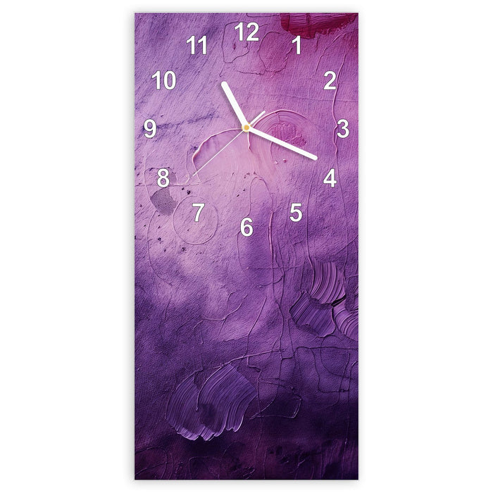 Wanduhr Textur Mischung Lila aus Glas – Hochformat 30 × 60 cm mit Ziffernblatt Modern