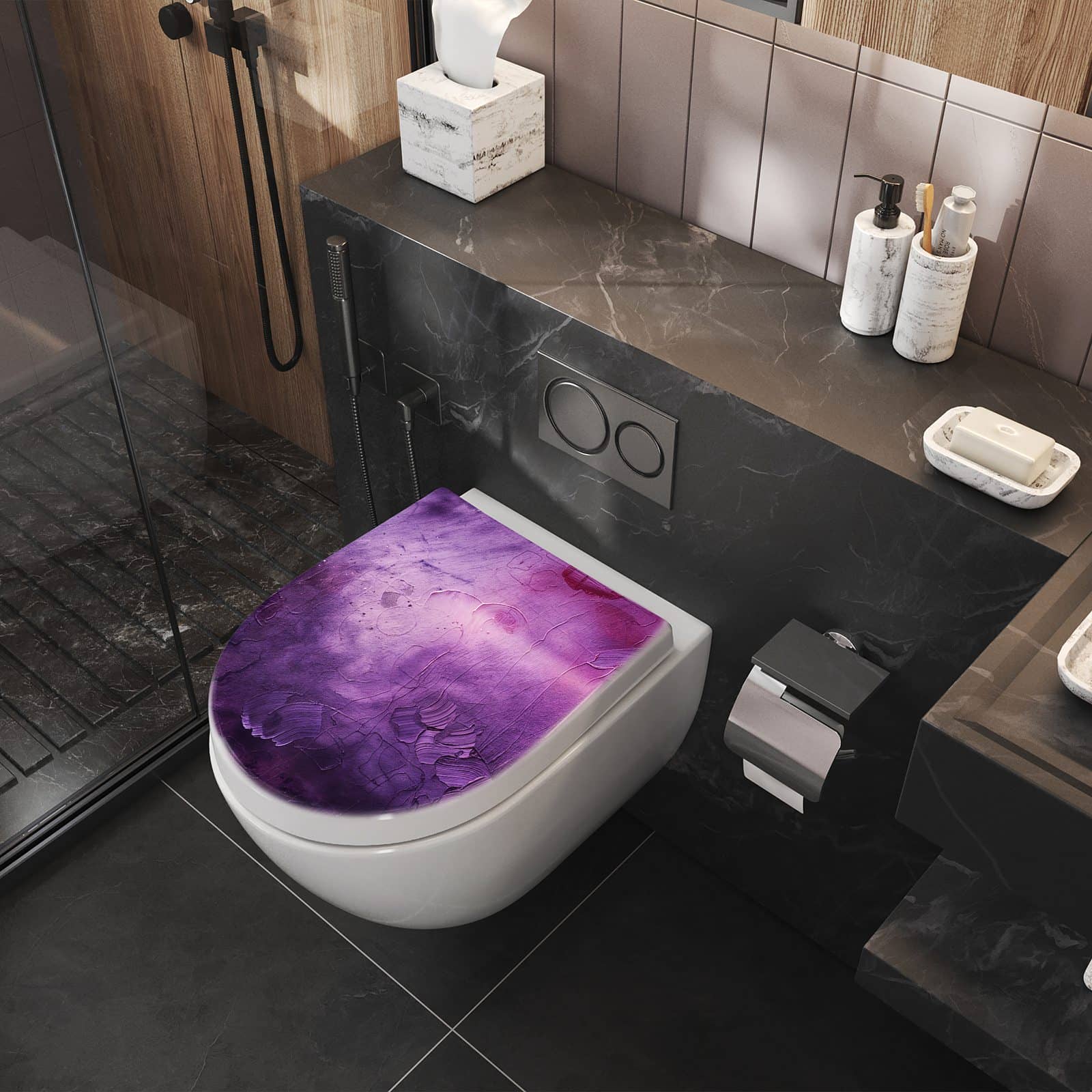 WC-Sitz mit Absenkautomatik Textur Mischung Lila