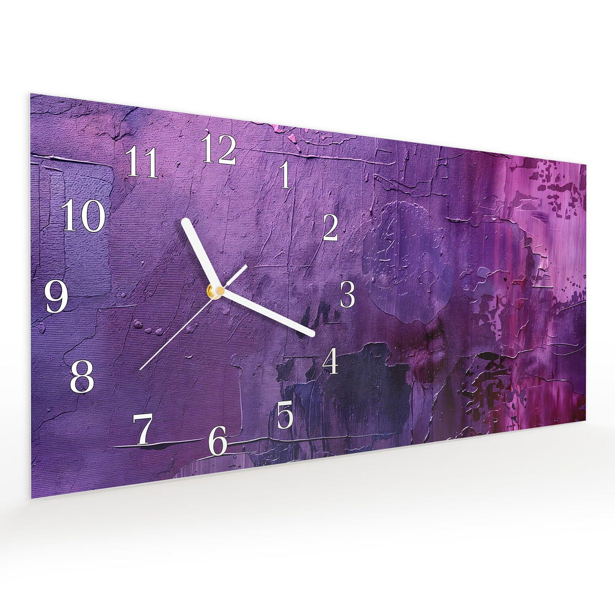 Vormontiert – mit Schwebeeffekt – Wanduhr Abstrakte Textur Kunst aus Glas – Querformat 60 × 30 cm
