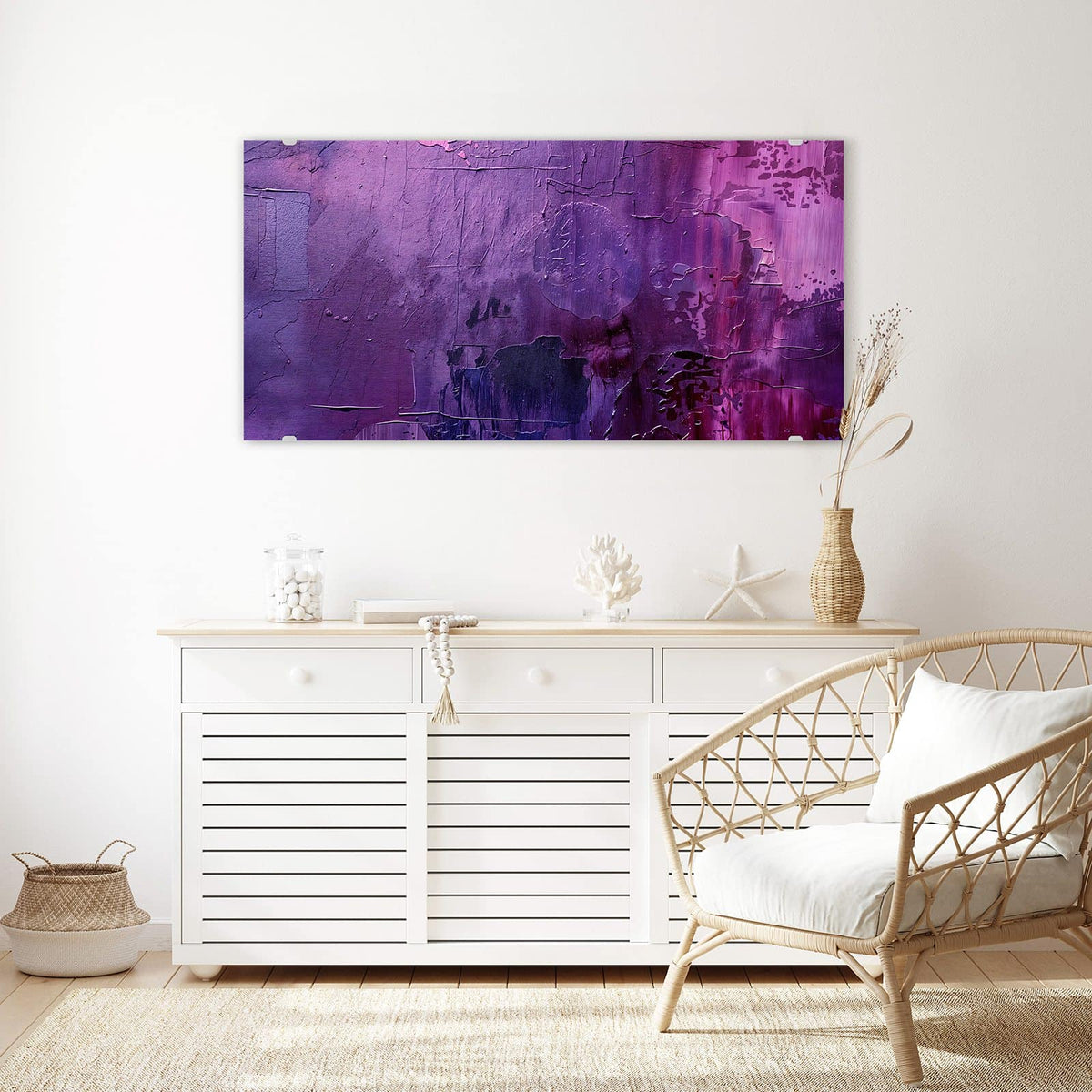 Echtglas, 4 mm – kein Acryl, keine Folie – Wandbild - Violette Farbschichten - Querformat
