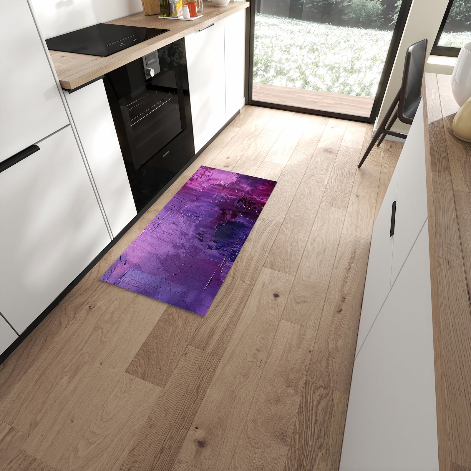 Geräuschdämpfender waschbarer Küchenläufer mit Motiv Textur des Abstrakte in moderner Küche #grösse_60 x 120 cm