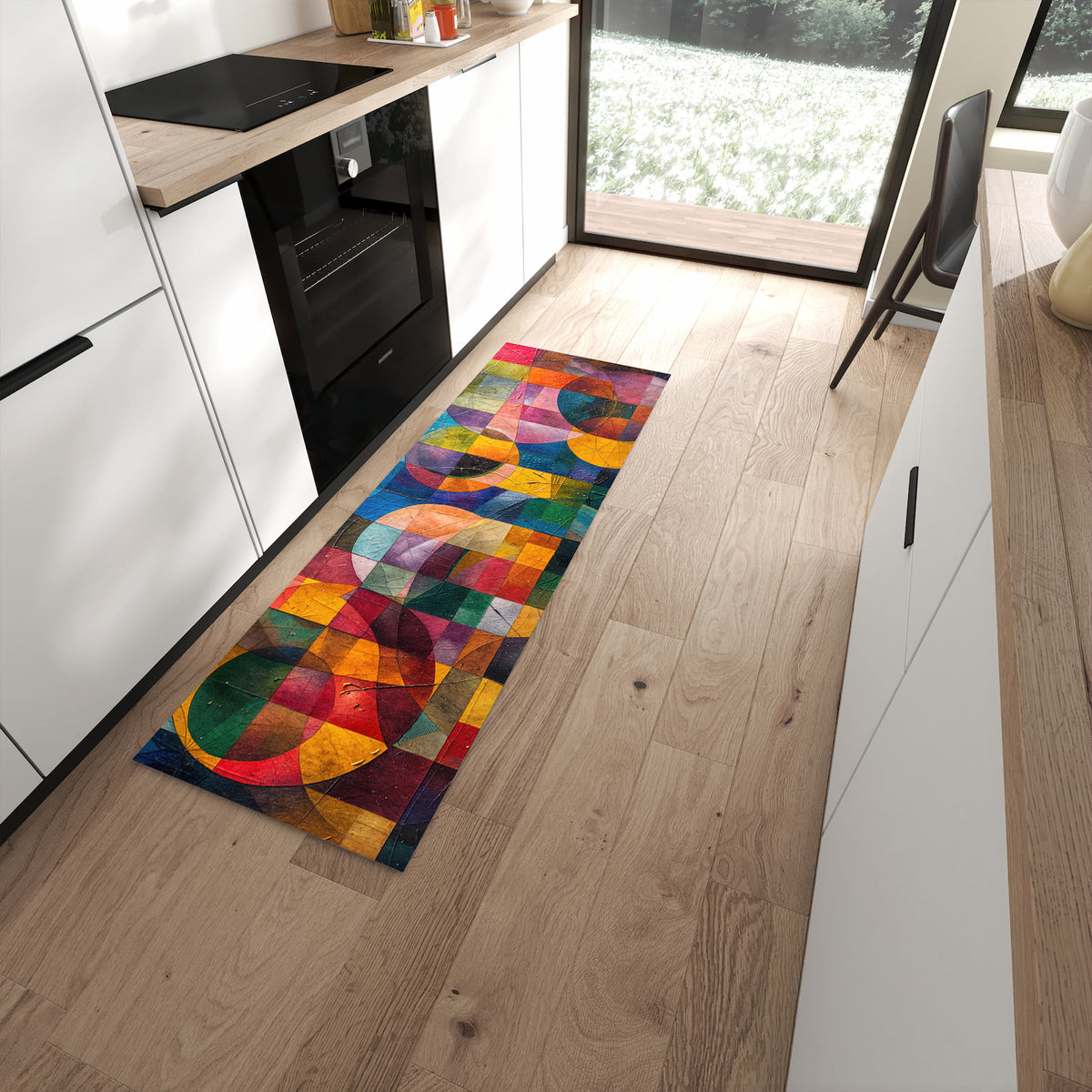 Langlebiger Küchenteppich mit Motiv Farben von Abstrakte in moderner Küche