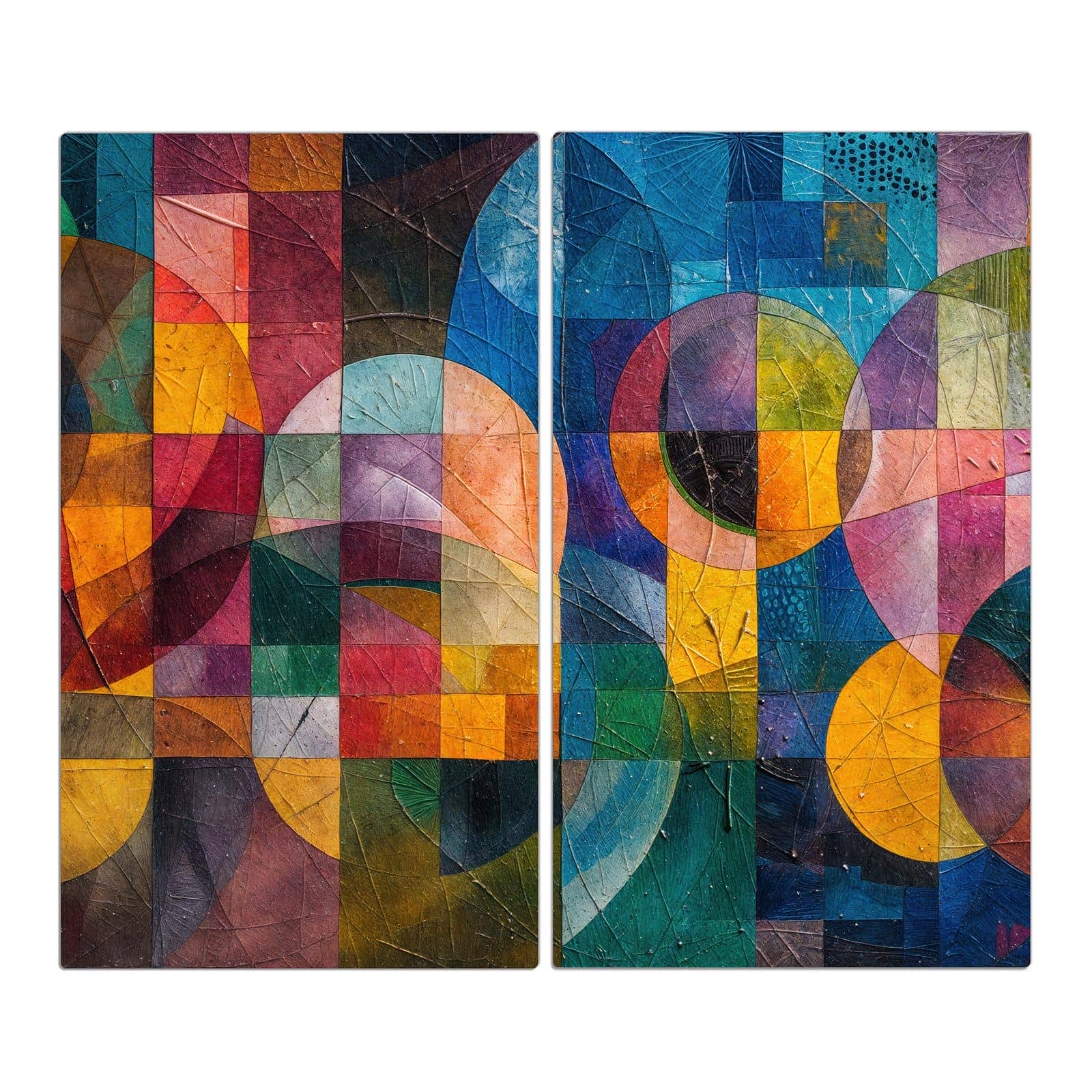 2-teilige Abdeckplatte mit Geometrische Farbexplosion-Motiv in der Frontansicht #grösse_2-Teilig (60x52cm)