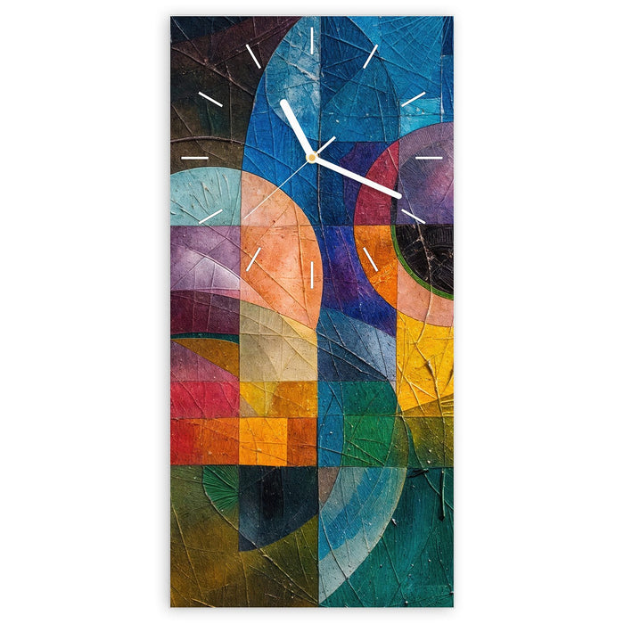 Wanduhr Geometrische Farbexplosion aus Glas – Hochformat 30 × 60 cm mit Ziffernblatt Linie