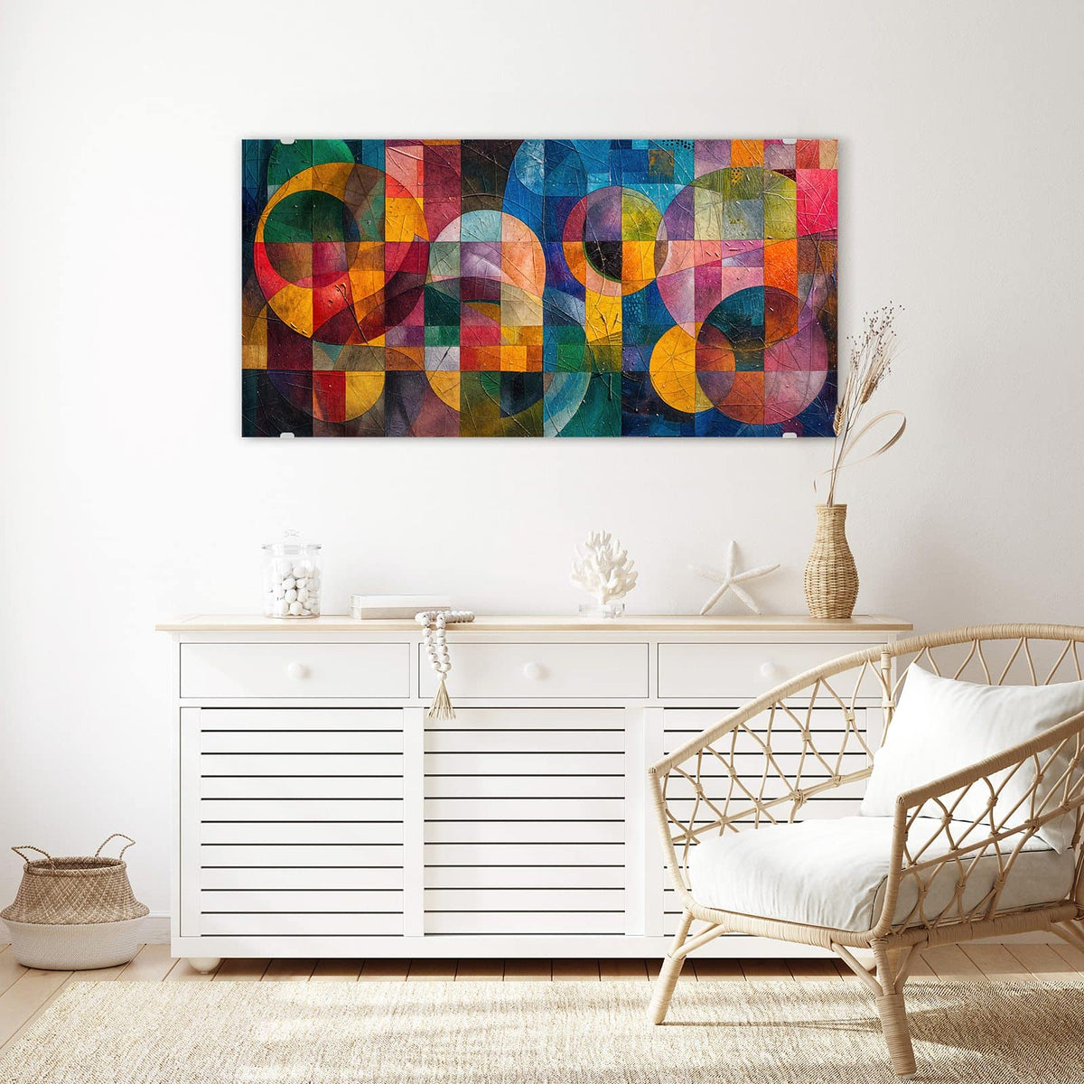 Echtglas, 4 mm – kein Acryl, keine Folie – Wandbild - Kreise und Quadrate - Querformat