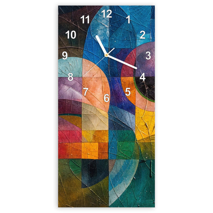 Wanduhr Geometrische Farbexplosion aus Glas – Hochformat 30 × 60 cm mit Ziffernblatt Modern