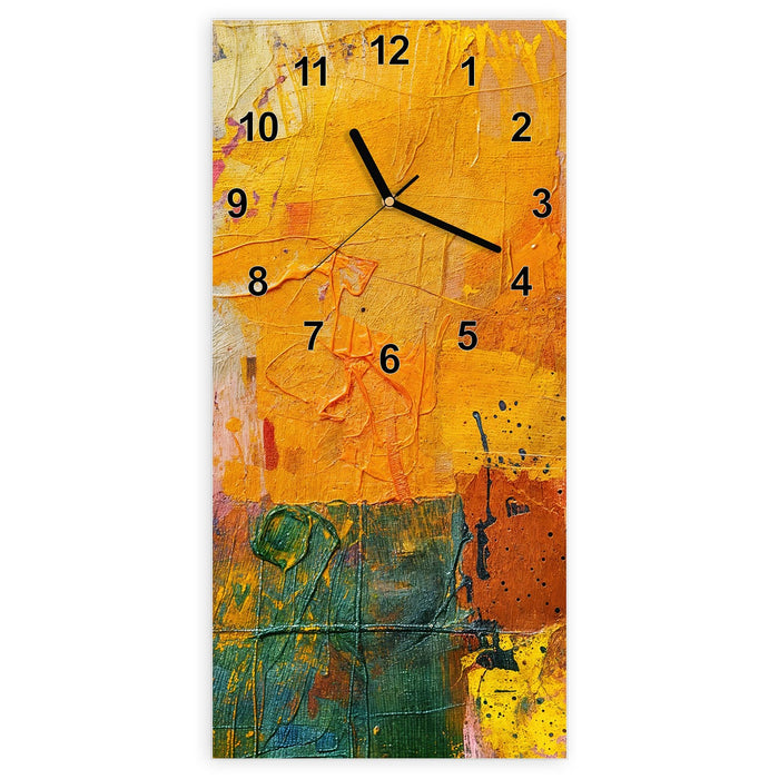 Wanduhr Farbenfrohe Leinwand aus Glas – Hochformat 30 × 60 cm mit Ziffernblatt Modern