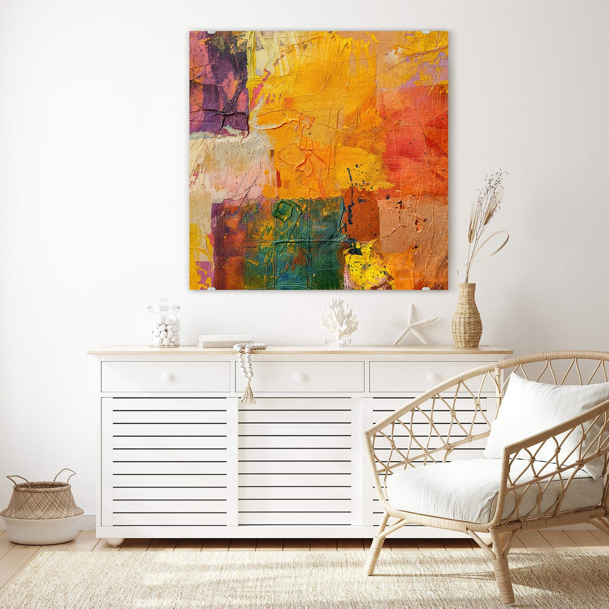 Echtglas, 4 mm – kein Acryl, keine Folie – Wandbild - Farbflächen in Gelb - Quadratisch