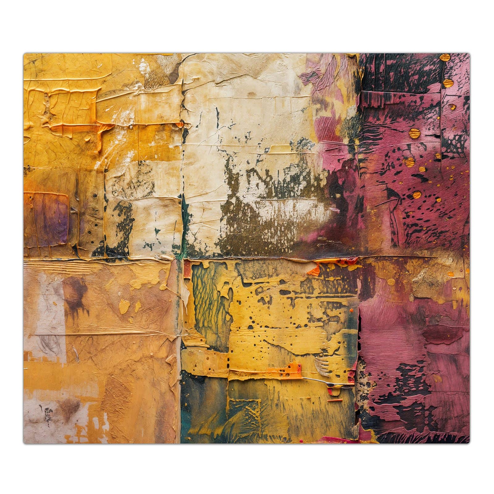 1-teilige Herdabdeckplatte mit Kunst Collage Textur-Motiv in der Frontansicht