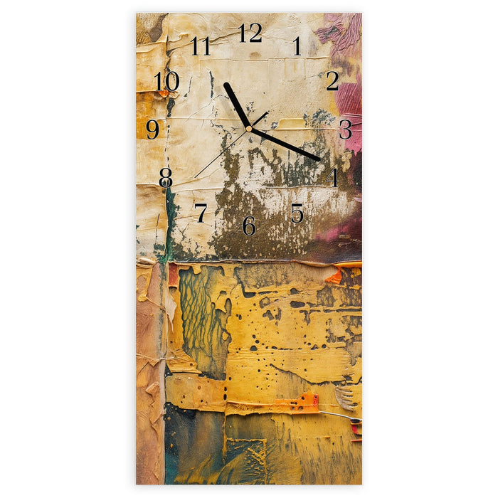 Wanduhr Kunst Collage Textur aus Glas – Hochformat 30 × 60 cm mit Ziffernblatt Klassisch