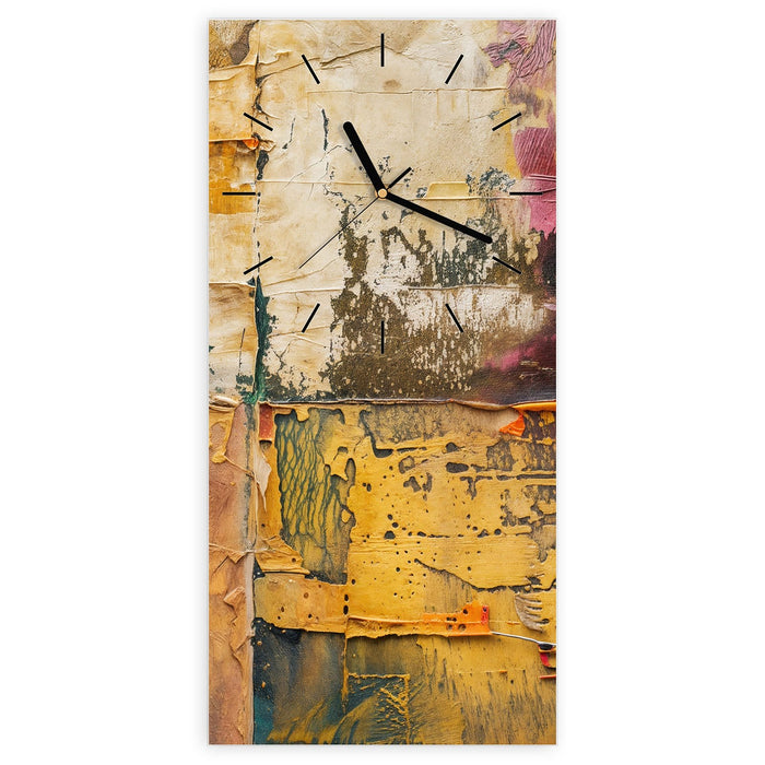Wanduhr Kunst Collage Textur aus Glas – Hochformat 30 × 60 cm mit Ziffernblatt Linie