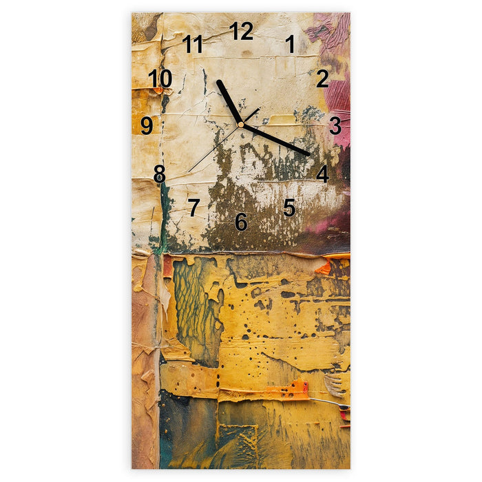 Wanduhr Kunst Collage Textur aus Glas – Hochformat 30 × 60 cm mit Ziffernblatt Modern