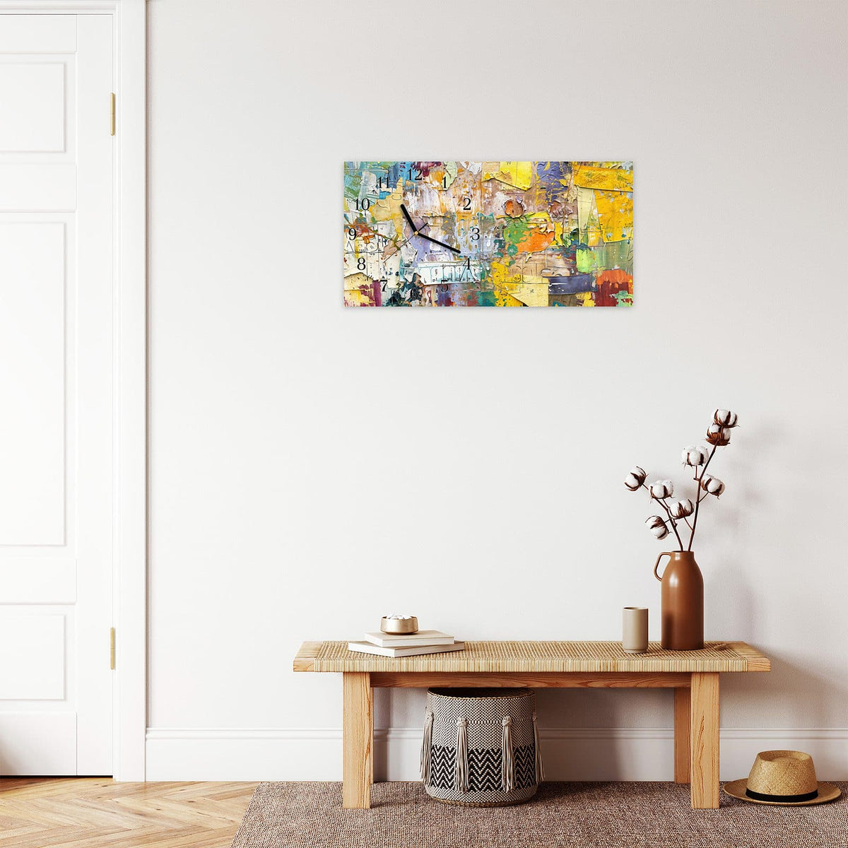 Moderne Wanduhr aus Glas mit Farbtiefe – Wanduhr Abstrakte & Kunst aus Glas – Querformat 60 × 30 cm
