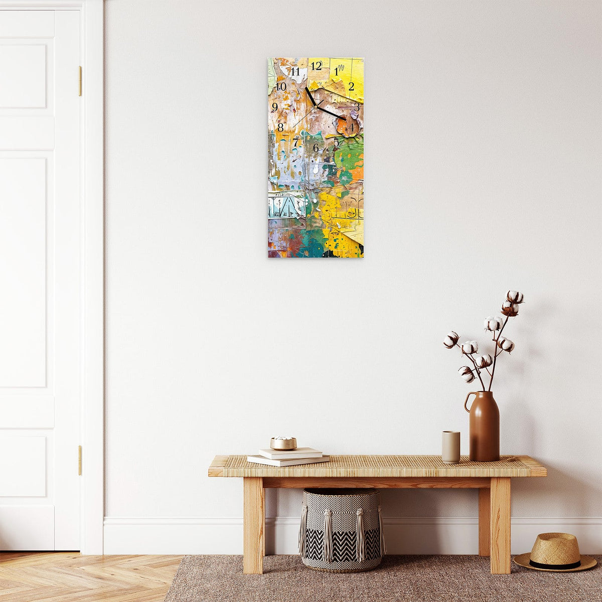 Moderne Wanduhr aus Glas mit Farbtiefe – Wanduhr Abstrakte & Kunst aus Glas – Hochformat 30 × 60 cm