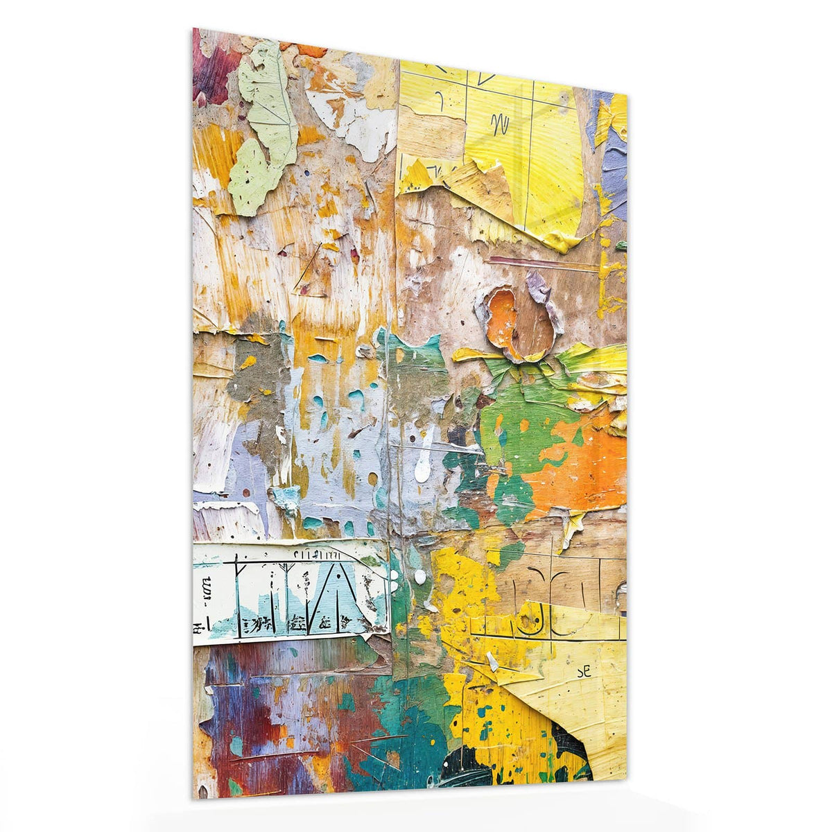 Glasbild Abgerissene Plakate von der Seite, 4 mm Echtglas