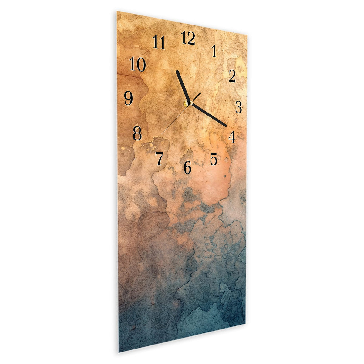 Vormontiert – mit Schwebeeffekt – Wanduhr Aquarellkunst aus Glas – Hochformat 30 × 60 cm