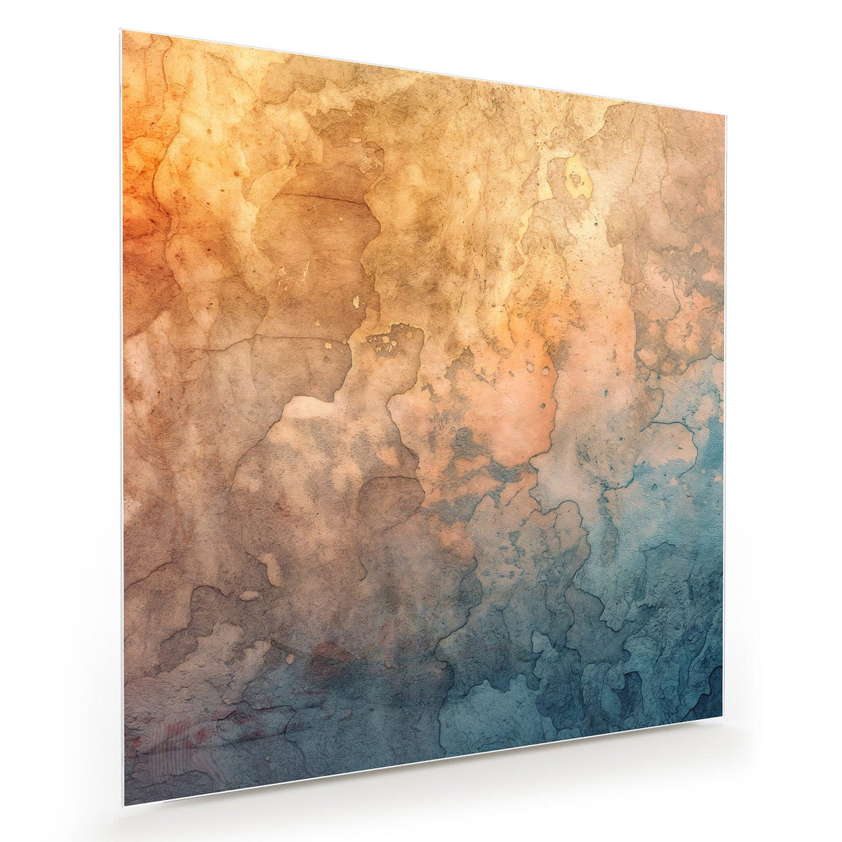 Aquarellverlauf von Orange und Ocker oben zu Blau unten mit ausgefransten Rändern