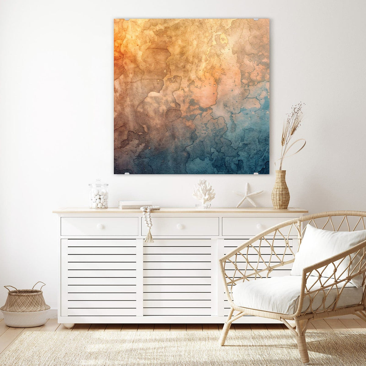Echtglas, 4 mm – kein Acryl, keine Folie – Wandbild - Aquarellkunst - Quadratisch