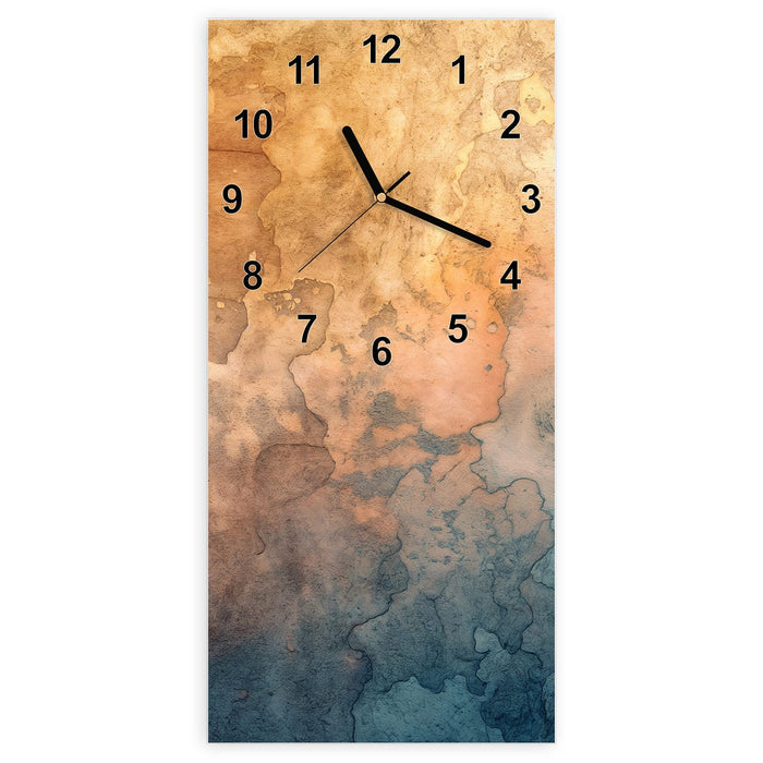 Wanduhr Aquarellkunst aus Glas – Hochformat 30 × 60 cm mit Ziffernblatt Modern