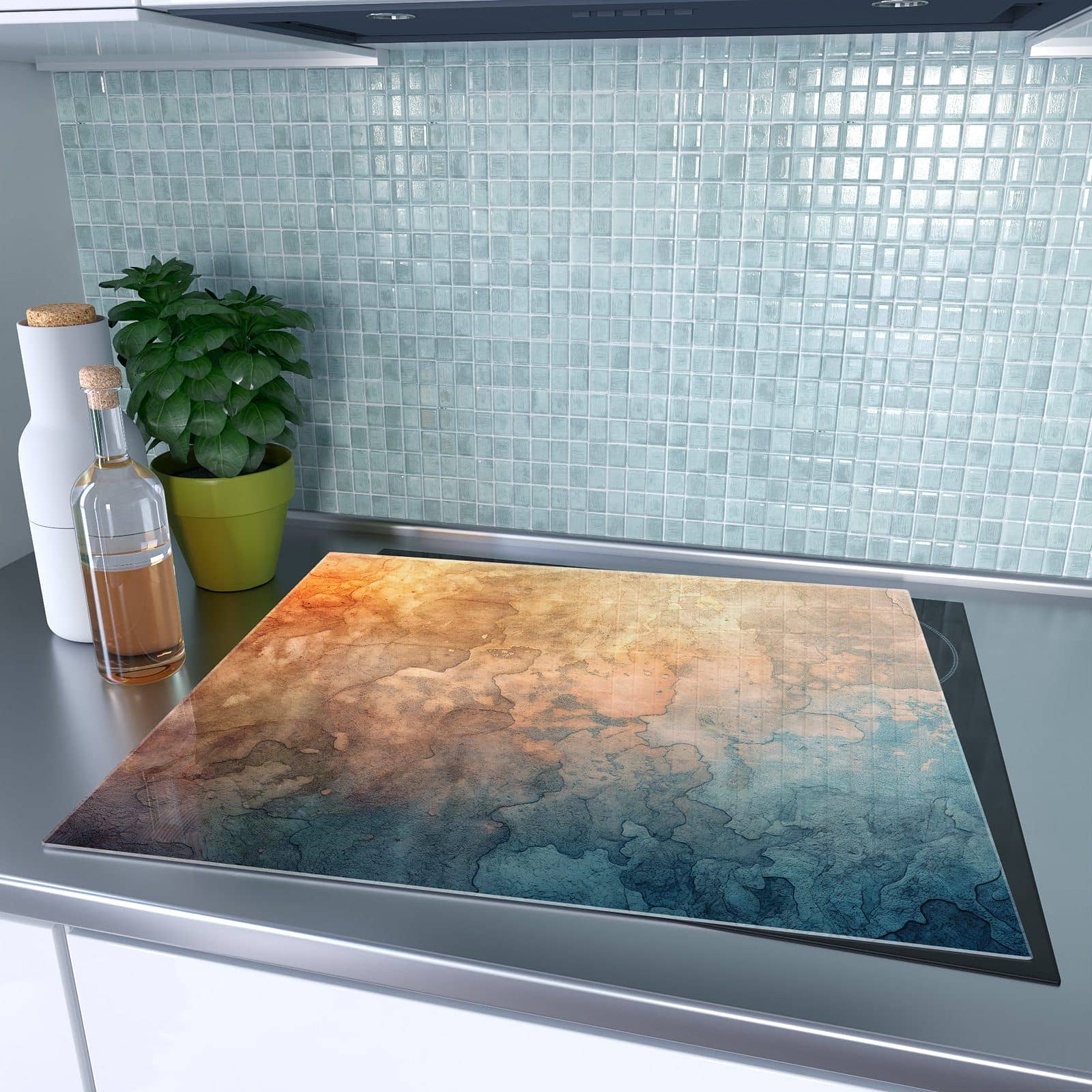 1-teilige Herdabdeckung mit Aquarellkunst-Motiv auf dem Ceranfeld