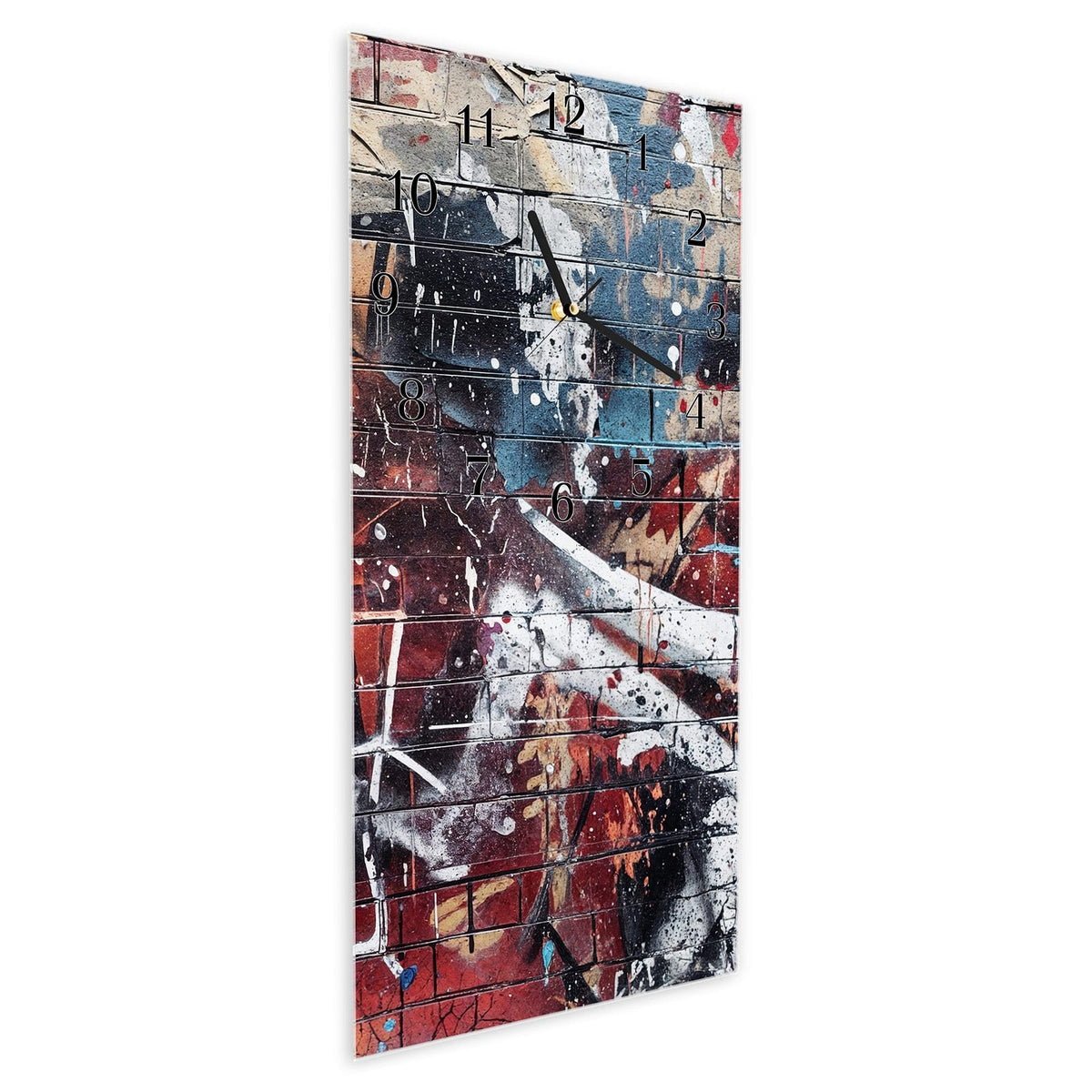 Vormontiert – mit Schwebeeffekt – Wanduhr Abstrakte Graffiti-Mauer aus Glas – Hochformat 30 × 60 cm
