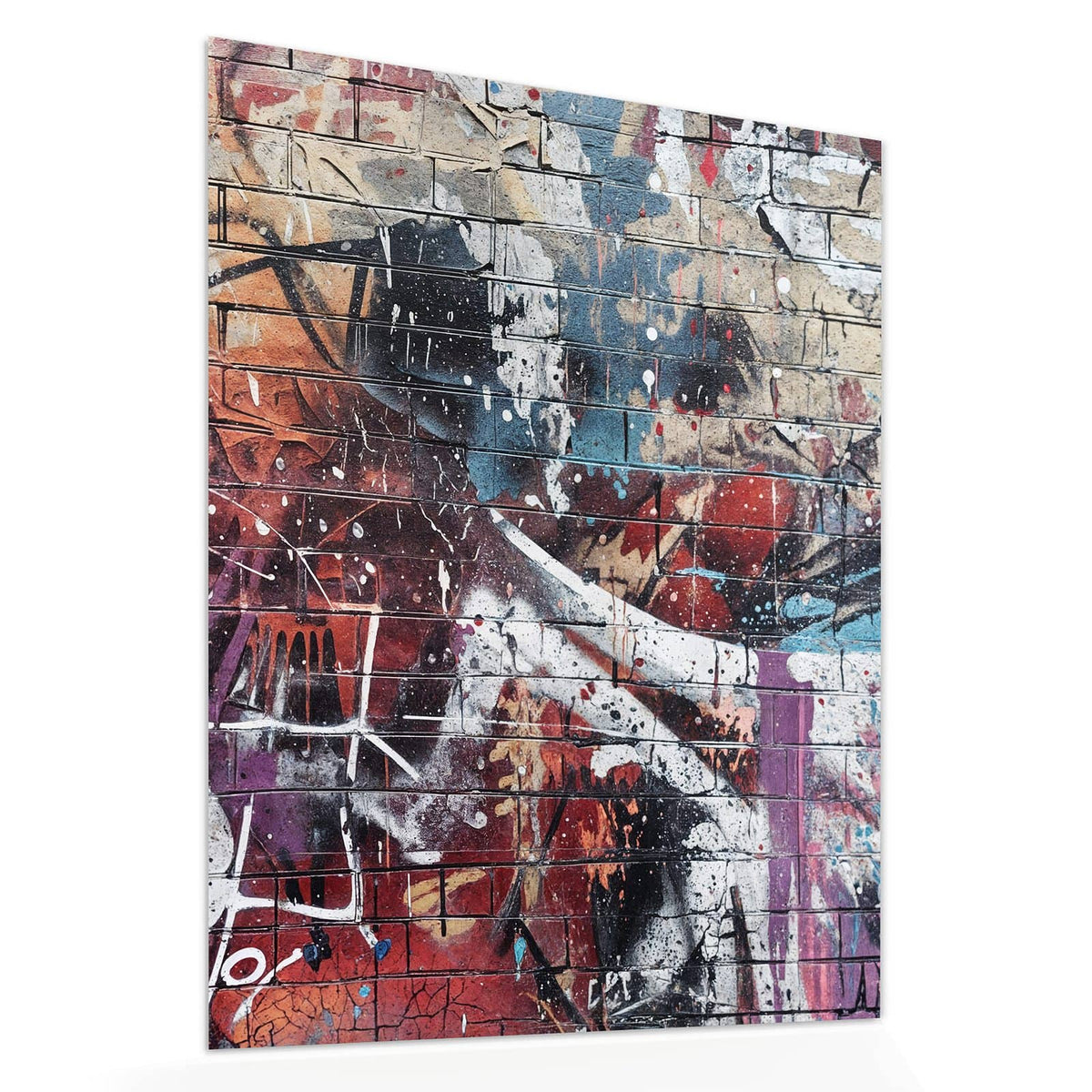 Echtglas, 4 mm – kein Acryl, keine Folie – Wandbild - Graffiti auf Ziegelmauer - Hochformat