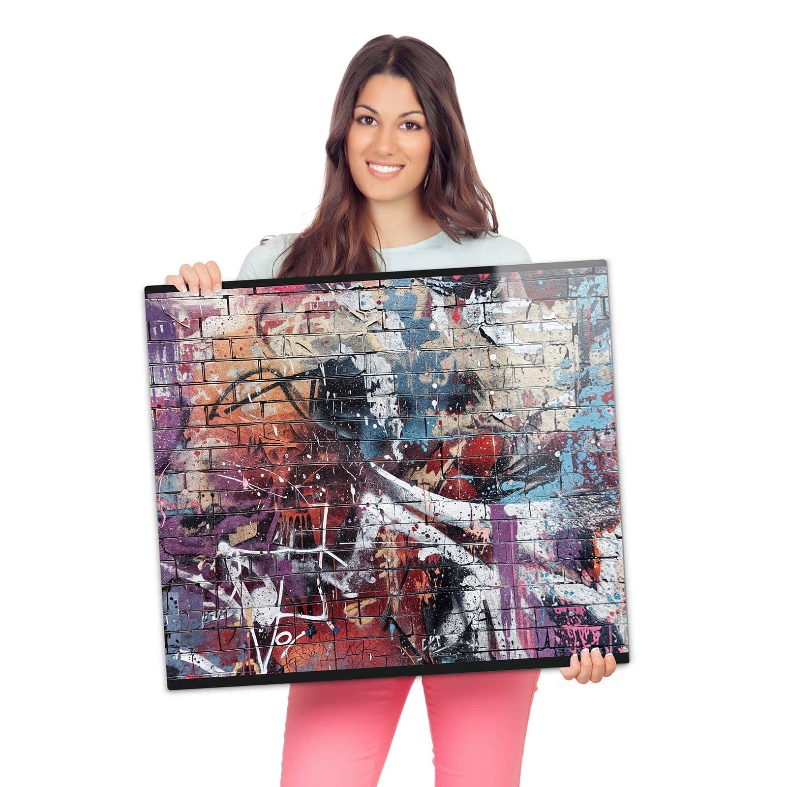 1-teilige Abdeckplatten für Herd mit Graffiti- Mauer-Motiv wird zur Größendarstellung gehalten