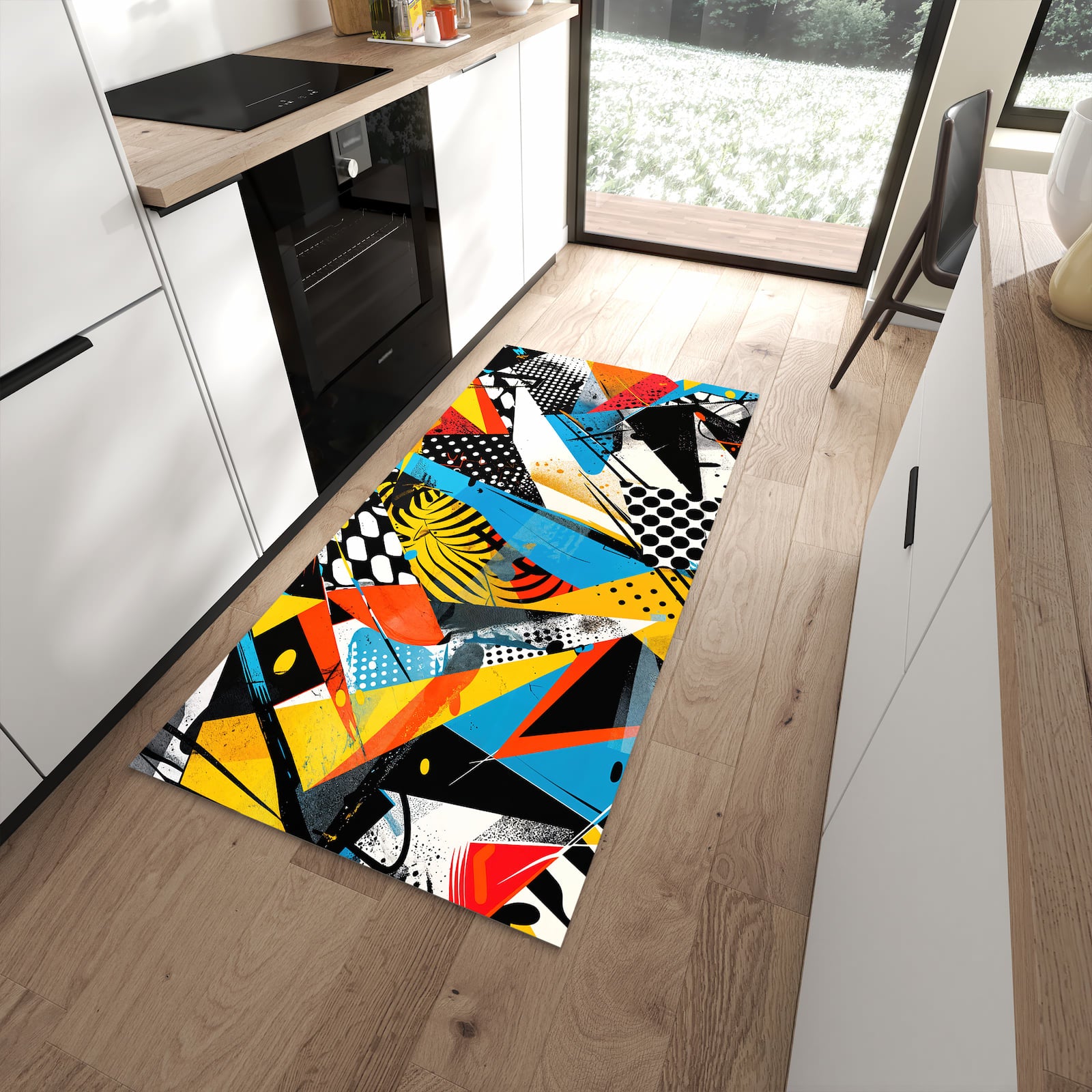 Küchenteppich mit Motiv Kunst des Abstrakte für angenehme Haptik in moderner Küche