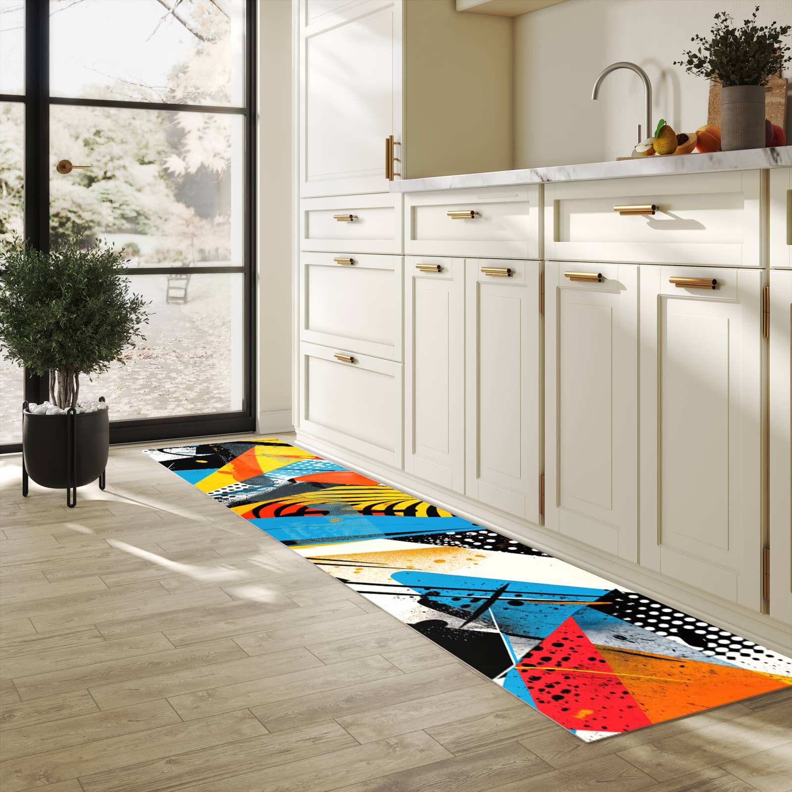 Farbbeständiger Läufer für die Küche mit Motiv Kunst des Abstrakte in heller Küche